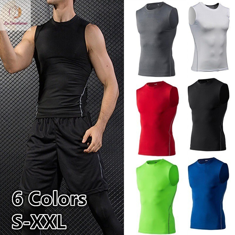 Men Quick Dry Running Shorts Compression Athletic Tight Gym Tank Tops Fitness Sleeveless T-shirts