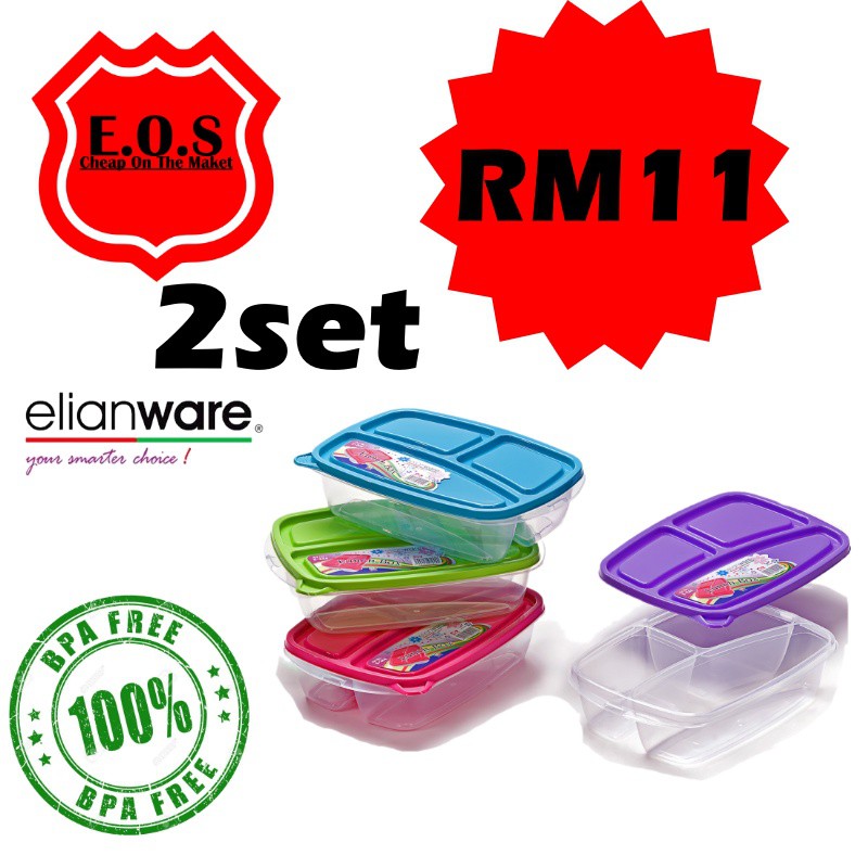 Elianware Compartment Lunch Box / Food Keeper / Kids Lunch Box / Sandwich Box 2set Shopee Malaysia