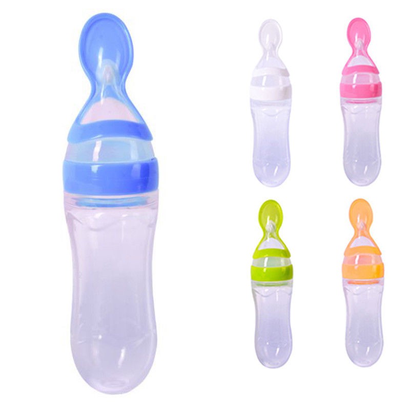 Infant Baby Kids Silicone Feeding With Spoon Feeder Food Rice