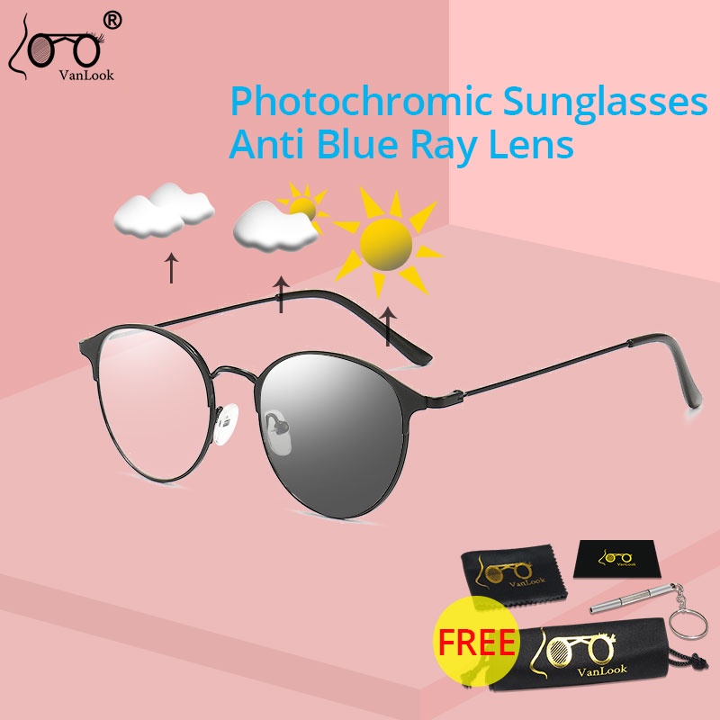 Round Photochromic Sunglasses Computer Glasses For Men Women Protection
