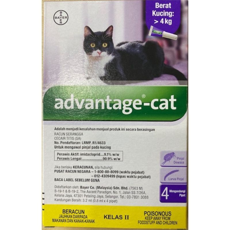 Bayer Advantage Cat Spot On Berat Kucing 4kg Ke Atas Ubat Kutu Shopee Malaysia