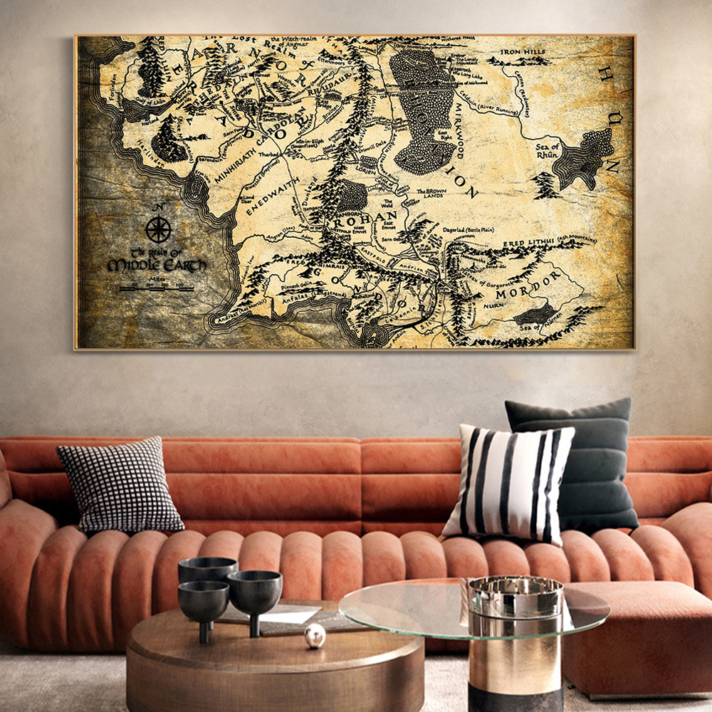 Lord Of The Rings Map Canvas Map Of Middle-Earth Map Classical Art Posters And Prints Wall Art Decor  Pictures Lord Of The Rings Map Paintings For Living Room | Shopee Malaysia