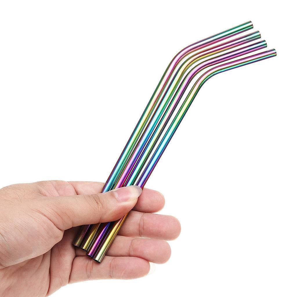 4x Reusable Rainbow Stainless Steel Metal Drinking Straw Straws /& Cleaning Brush