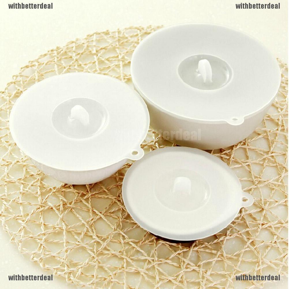 New Clear White Silicone Sealing Cup Cover Wrapping Lid Kitchen Tool 3Size OJ 