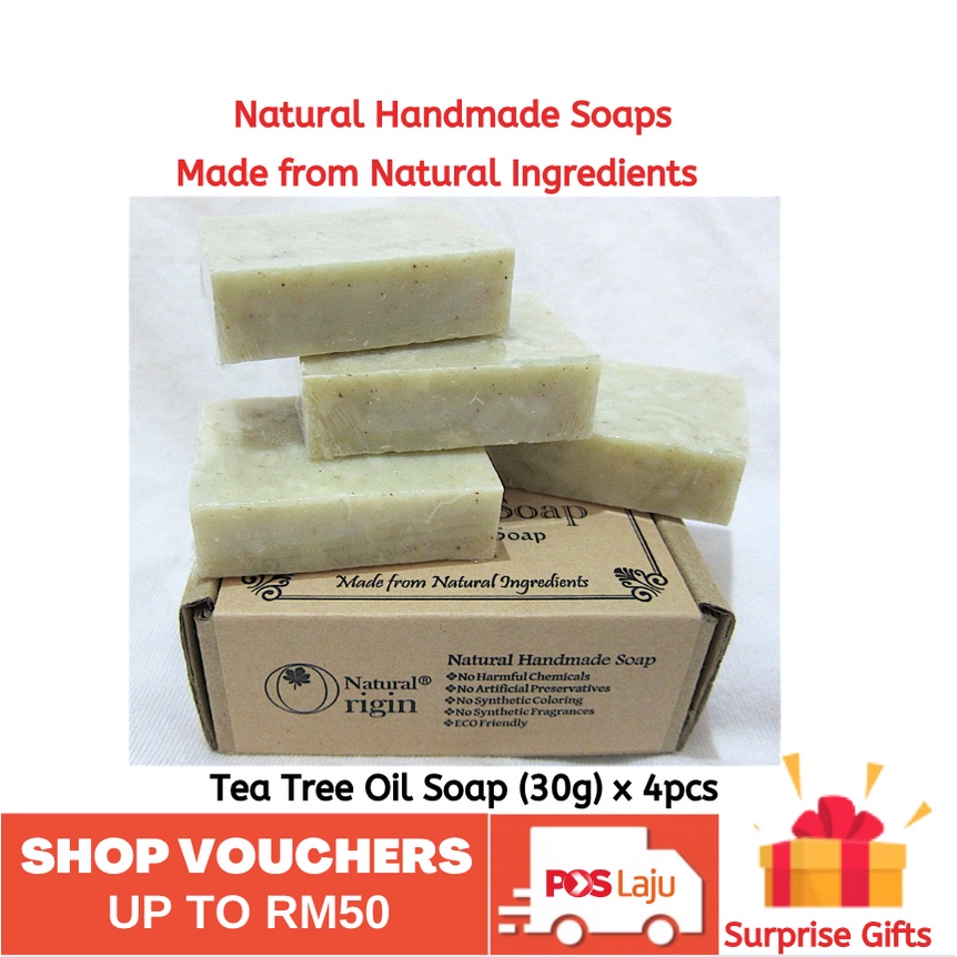 FLASHSALE! [4pcs x 30g] Natural Tea Tree Oil Soap Antiseptic Healing Acne Eczema