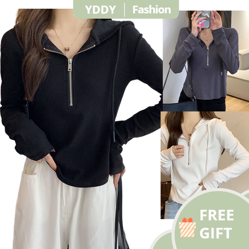 [yddy] Strict Selection of Cotton Sweaters, Design Sense of Minority, Spring and Summer Short Zipper Top, Thin and Thin, Long Sleeve Hooded, Western Style Women's Clothing