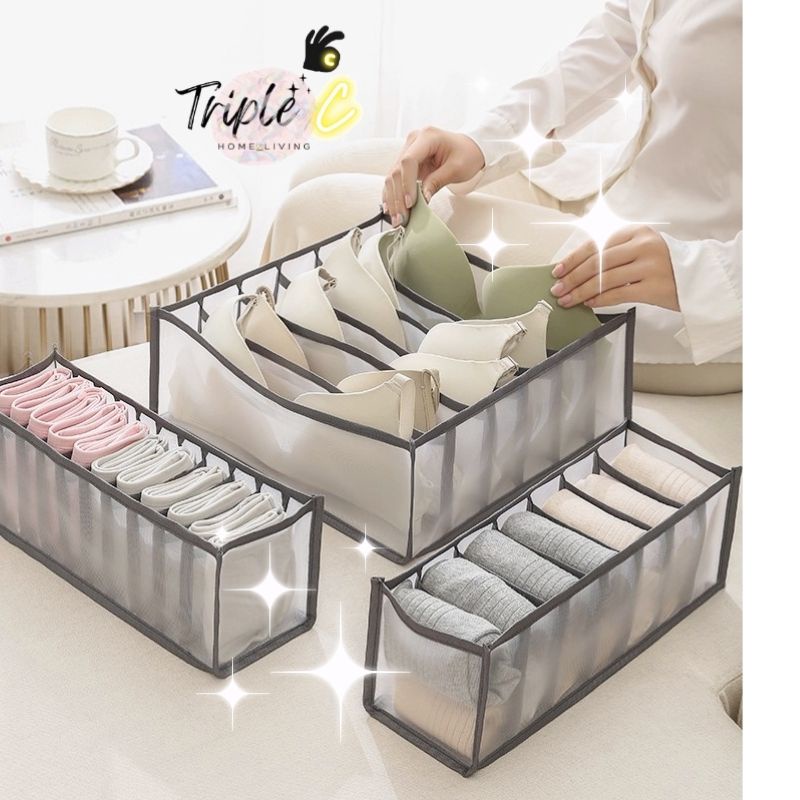 TripleGC. Underwear Bra Panties Organizer Storage Box Foldable Drawer