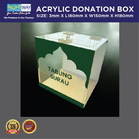 ACRYLIC DONATION BOX I TABUNG SURAU I SIZE : 3MM X L180MM X W150MM X H180MM