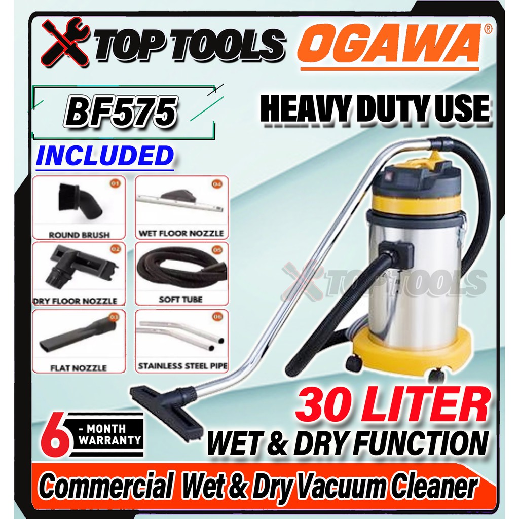 OGAWA Industrial Heavy Duty Wet&Dry Stainless Steel Vacuum Cleaner 30L Carwash&Home Use Vacuum
