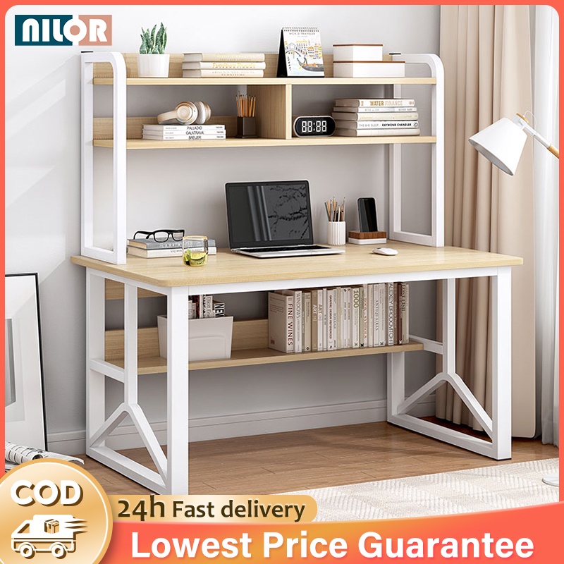 NR Computer Table With Book Shelf Student Study Table With Storage Rack Writing Desk Home Meja Belajar Komputer 桌子