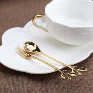 2pcs/set Dinner Spoon Fork Set Coffee Spoon Drink Stirring Spoons Dessert Cake Tea Scoop Tableware