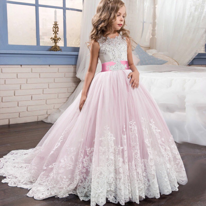 Flower Girl Wedding Evening Long Party Dress Kids Princess Dress ...