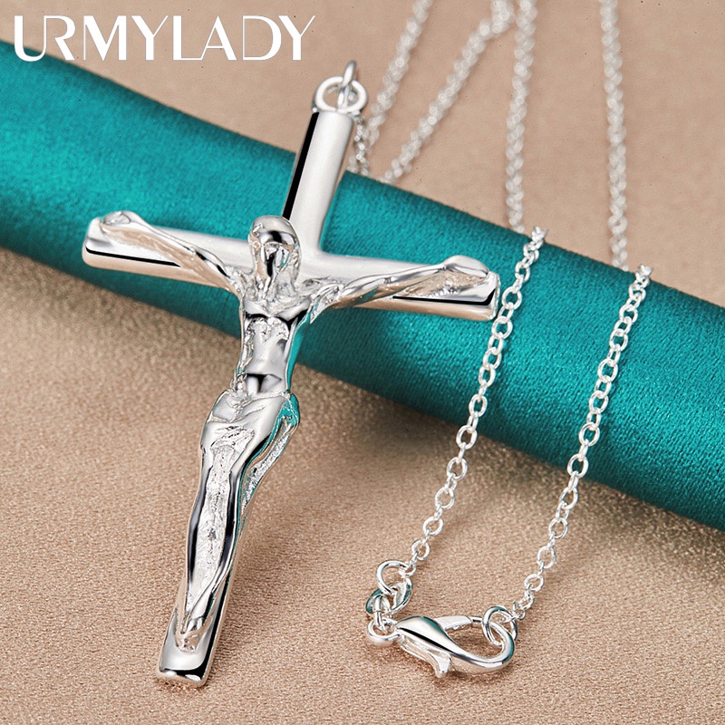 925 Sterling Silver Jesus Cross Pendant Necklace 16/18/20/22/24/26/30 Inch Chain For Woman Man Charm Wedding Jewelry