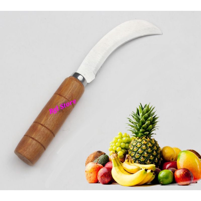 Banana Knife Wood Handle Steel Blade / Banana Curved Knife / Pisau