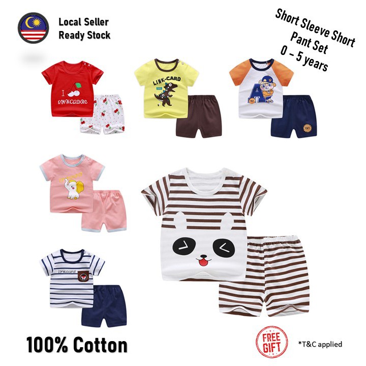 Baju Bayi Baby Clothing Infant Kid Anak Lelaki Perempuan Boy Girl Set Seluar Pendek Lengan Pendek Short Sleeve Tshirt5