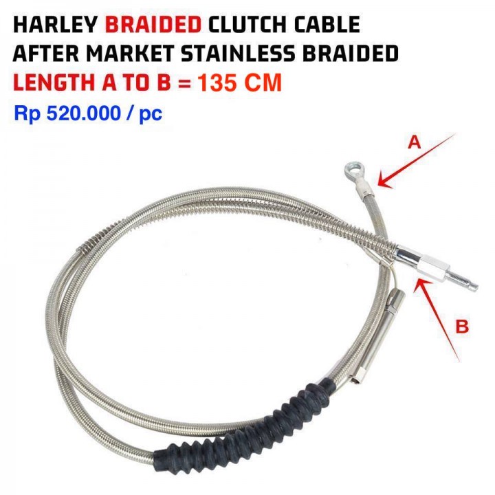 Harley braided clutch cable after market stainless steel Braid lenght A