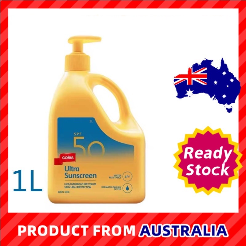 Coles Ultra Sunscreen SPF 50+ Sunscreen Ultra Pump 1L UVA UVB Broad Spectrum,4 Hours Water