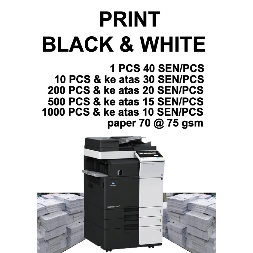 A4 Document Printing PRINT PAPER BLACK AND WHITE saiz A4 PRINT DOKUMEN