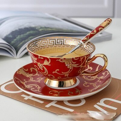 【READY ATOCK】Ceramic cup and saucer teaset tea cup Coffee Cup and Saucer European Style Coffee Cup Set Turkish Coffee Set Taze Kitchen Dining Bar Modern Coffee Cups Cafe Kitchenware