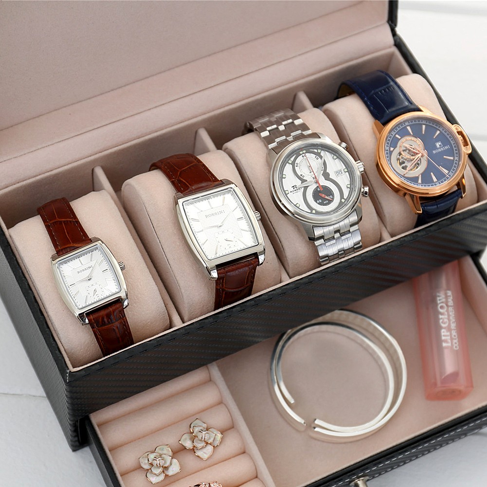 4 Grids Pu Leather Jewelry Watch Casket With Drawer Organizer Box