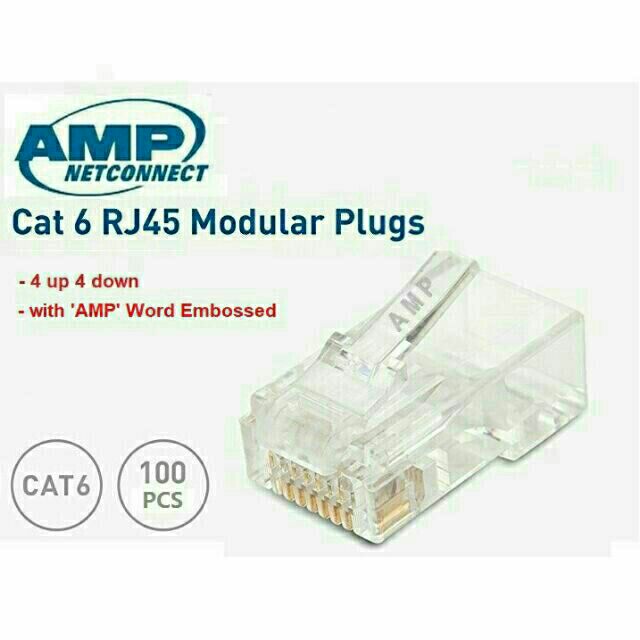 Increíble Arqueología Merecer Original AMP RJ45 CAT6 CAT5 CAT5e 100pcs Head Modular Plug Connector Clip  Jack | Shopee Malaysia