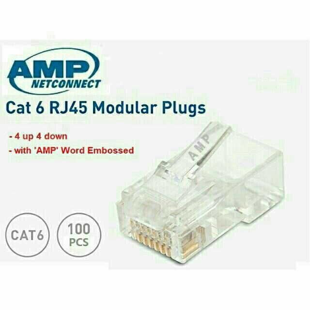 Original AMP RJ45 CAT6 CAT5 CAT5e 100pcs Head Modular Plug Connector ...