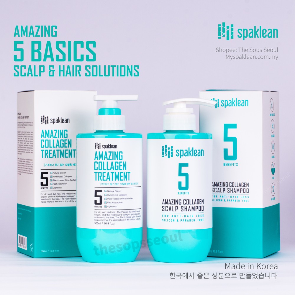 [KOREA] Spaklean Amazing Collagen Scalp Shampoo & Treatment Set