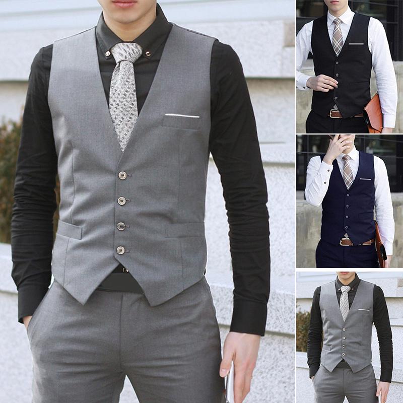Men's Business Vest Suit Slim Fit Tuxedo Waistcoat