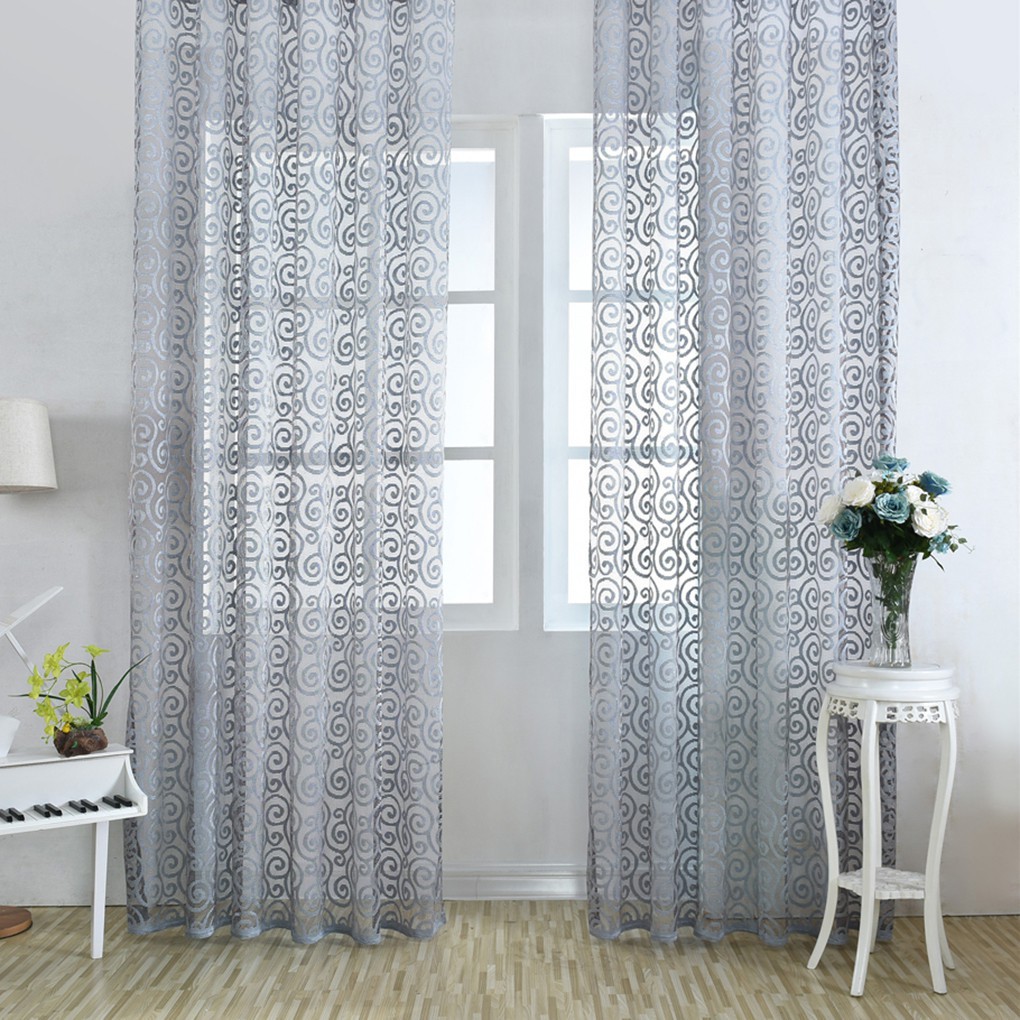 Hook Tulle Door Printed Window Curtain Sheer Panel Drapes For