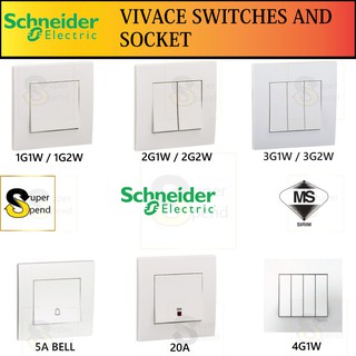 [ Vivace / Affle Plus ] Schneider Series Switches & Socket 1G1W 1G2W ...