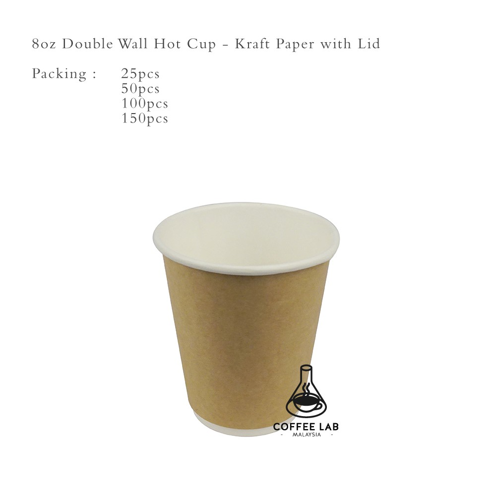 8oz Disposable Take Away Double Wall Kraft Paper Coffee Cup with Lid