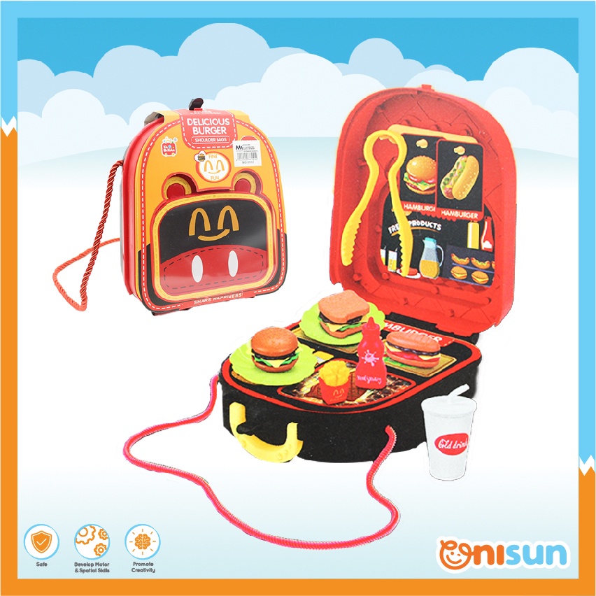 Children 2 in 1 Portable Delicious Burger Shoulder Bag Pretend Playset with Accessories (Mainan Masak kanak-kanak)