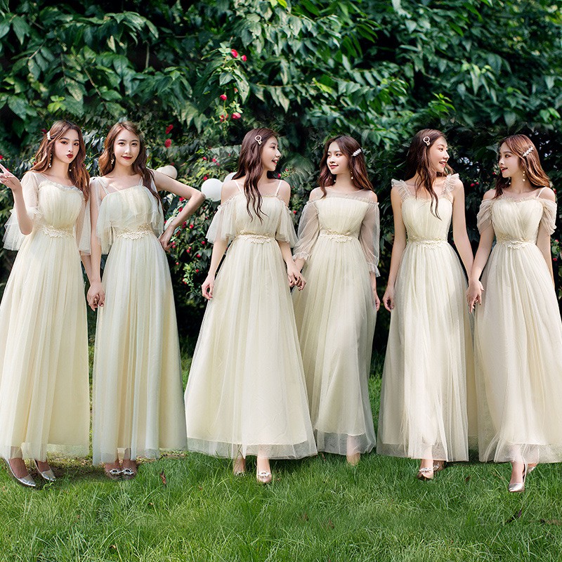 READY STOCK M-XXL Puls Size Women's Bridesmaid Dress Long Maxi Dresses Champagne Wedding Dinner裙