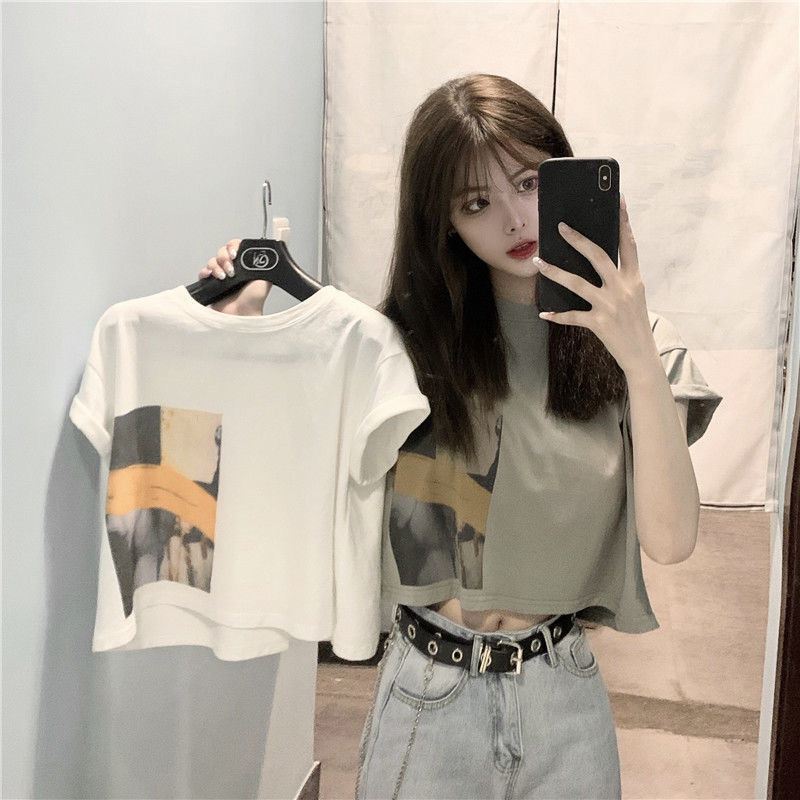 2023 Stylish Simplicity Short Sleeve T-shirt Printed Crop Tops Sexy White  Tops Cute Teenage Clothes Korean Fashion Women Crop Top | Shopee Malaysia