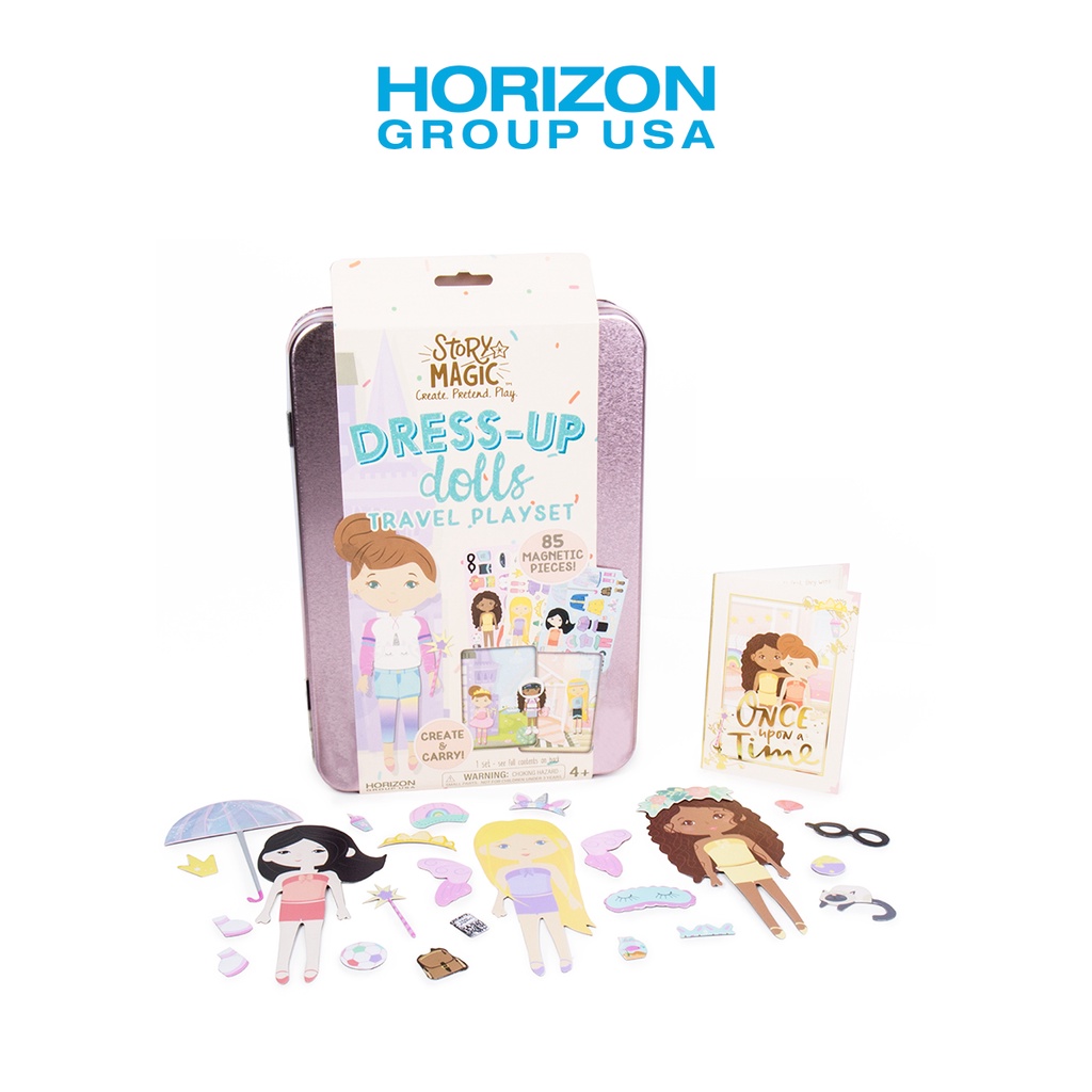 Story Magic Dress-Up Dolls Travel Playset by Horizon Group USA, Pretend Play Magnetic Case, Over 85 Magnet Outfit