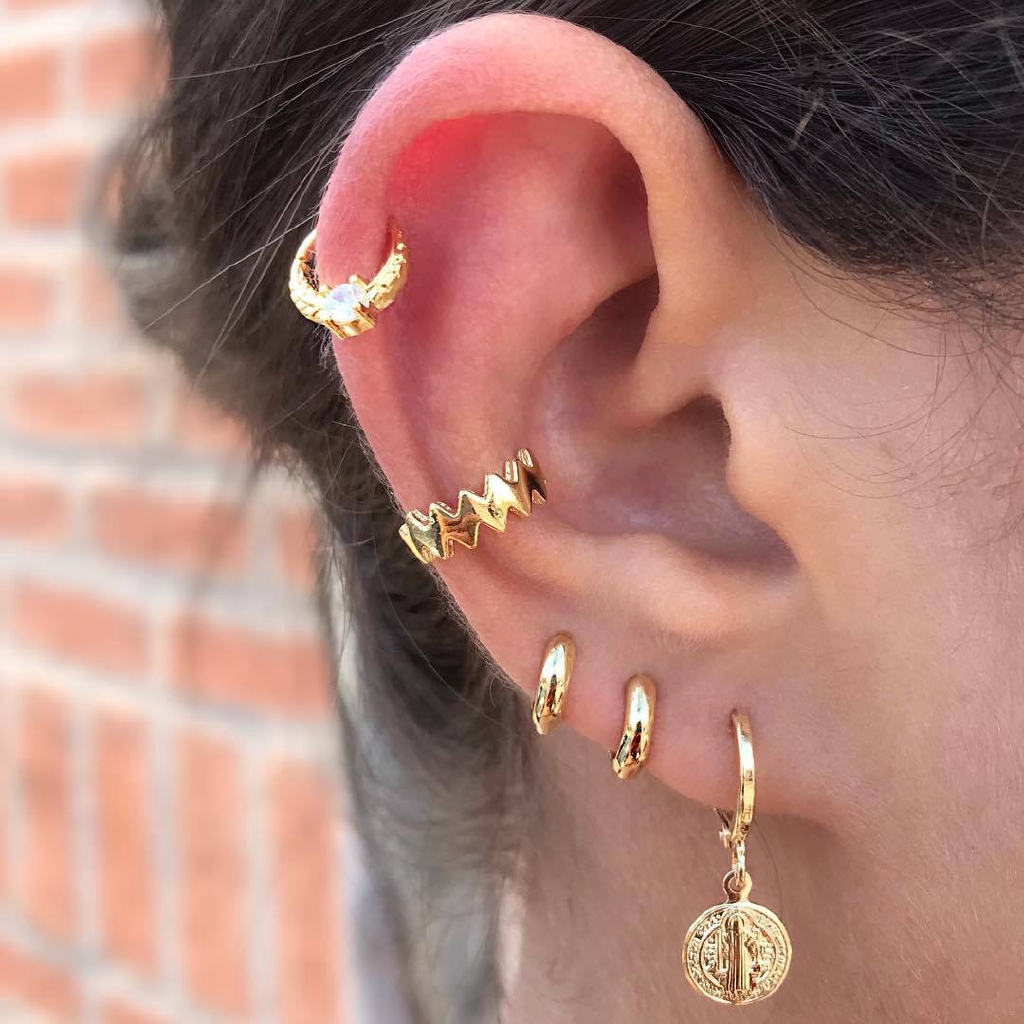 7pcs//set Bohemian Round Heart Ear Fake Piercing Earrings Ear Cuff Body Jewelry
