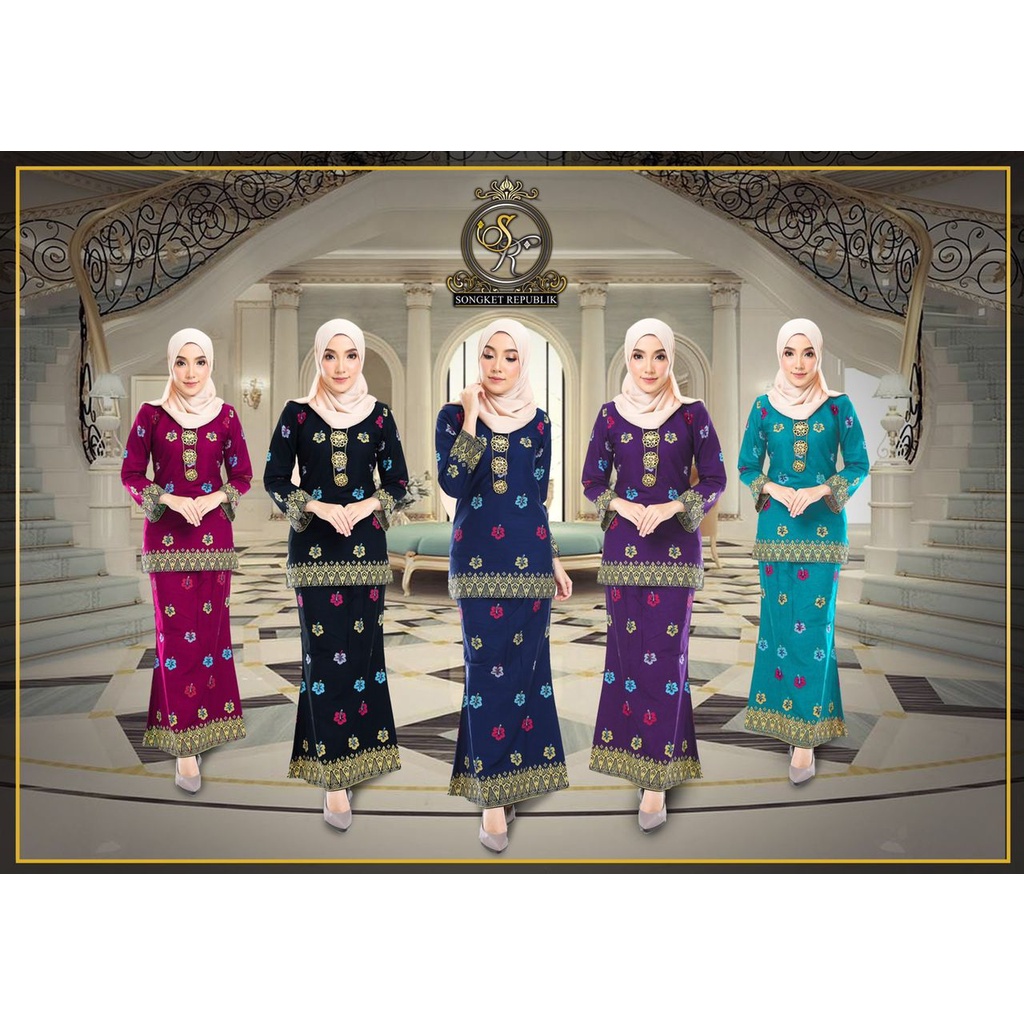 SONGKET REPUBLIK BAJU KURUNG MODEN BUNGA RAYA COTTON PRINTED