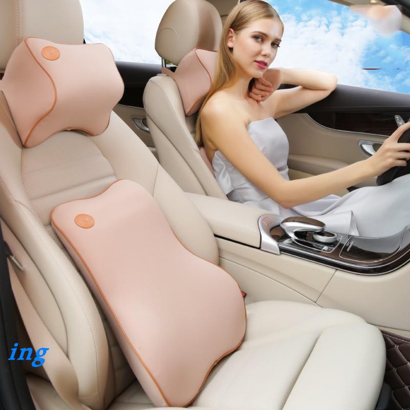 2pcs Car Auto Seat Supports Back Lumbar Cushion And Headrest Neck