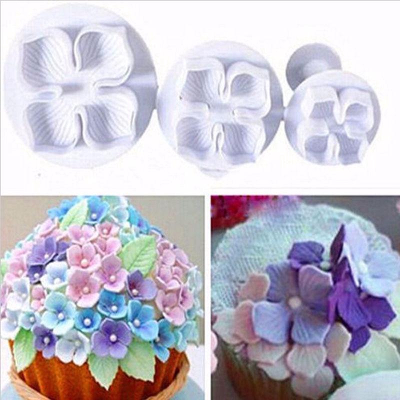 KALAIEN 3pcs Hydrangea Flower Fondant Cake Decorating Sugarcraft Cake Plunger Cutters Mould