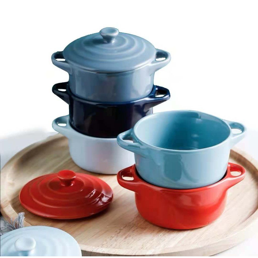 Ceramic Baking Bowl Soup Bowl Dessert Dish Bakeware with lid Microwave