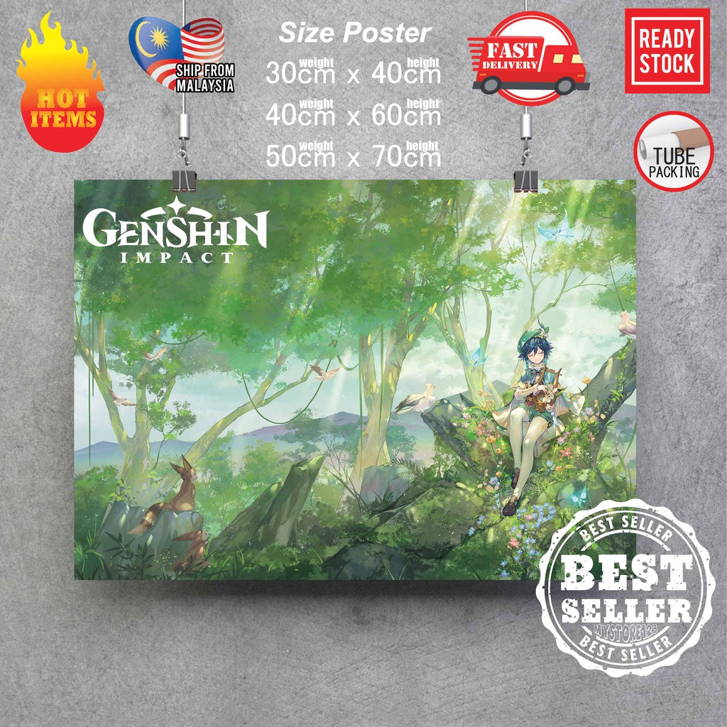 (Ready Stock) Genshin Impact poster Sticker Room decoration animation