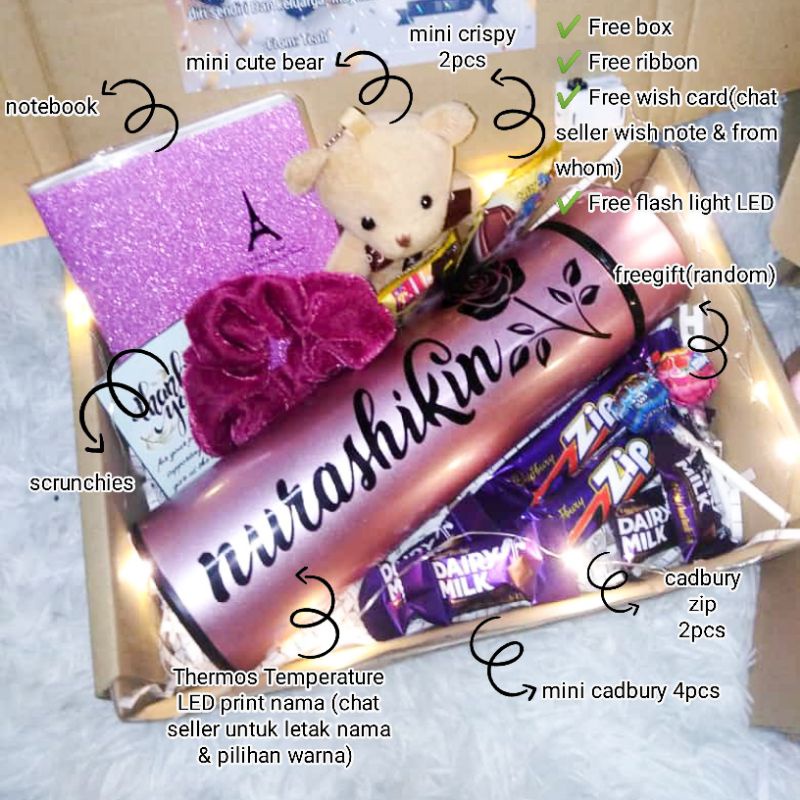 Hadiah Surprise Gift Box Thermos Tshirt Print Personalized Nama Birthday Anniversary Best Friend Kotak Hadiah