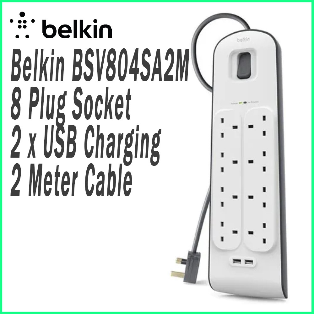 BELKIN SURGE PROTECTOR 8PLUGS WITH 2USB 2M EXTENSION SOCKET