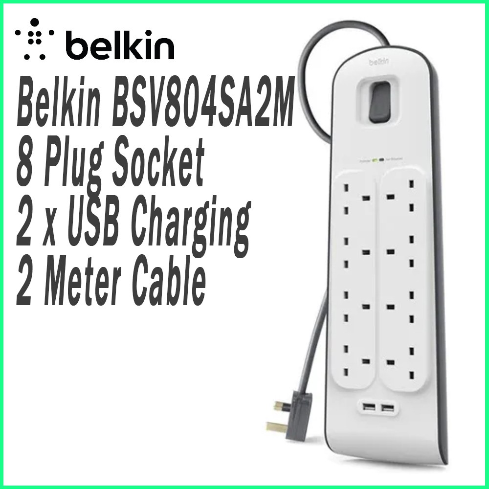 BELKIN SURGE PROTECTOR 8-PLUGS WITH 2-USB 2M EXTENSION SOCKET ...