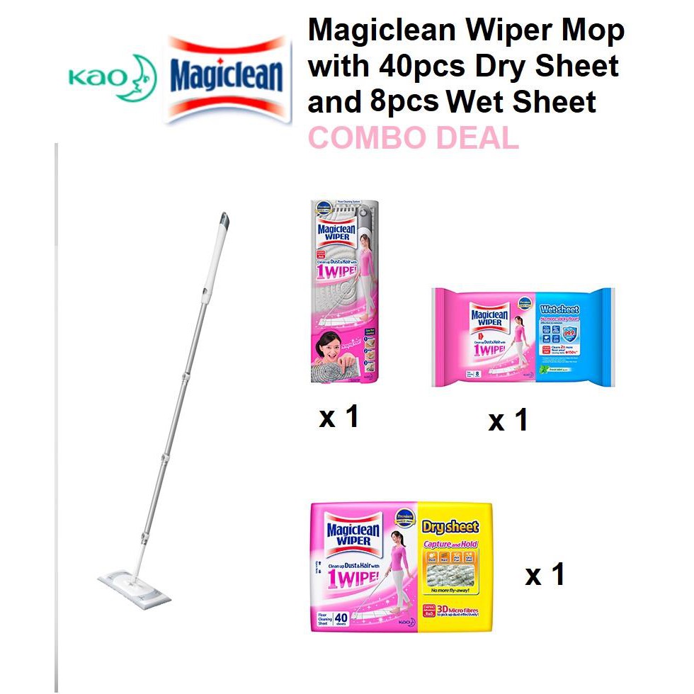 Magiclean Wiper Set + Refill 40's wet + 8's dry cleaning sheet combo Kills 99.9 bacteria
