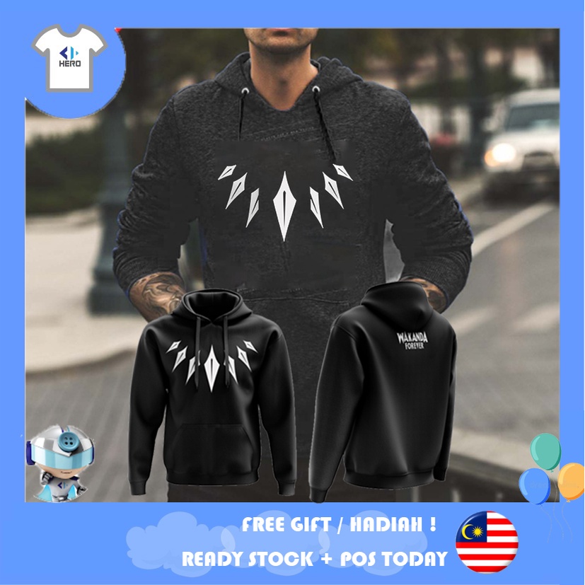 Black Panther Hoodie Sweater High Qualty Premium Casual Printed Design Baju Black Panther Fashion Shopee Malaysia