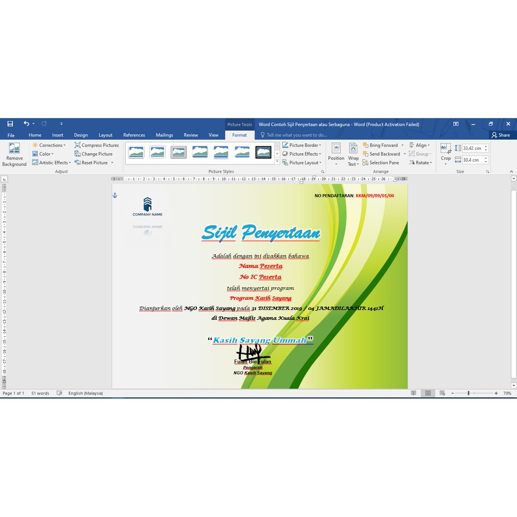 Word Sijil Penyertaan Program