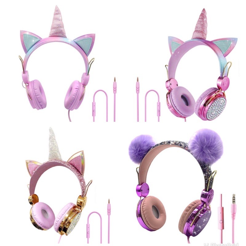 Ready2Ship Cute Kids Headset Colorful Diamond Unicorn Girl Wired Headphones Phone Computer Earphones Children Gifts