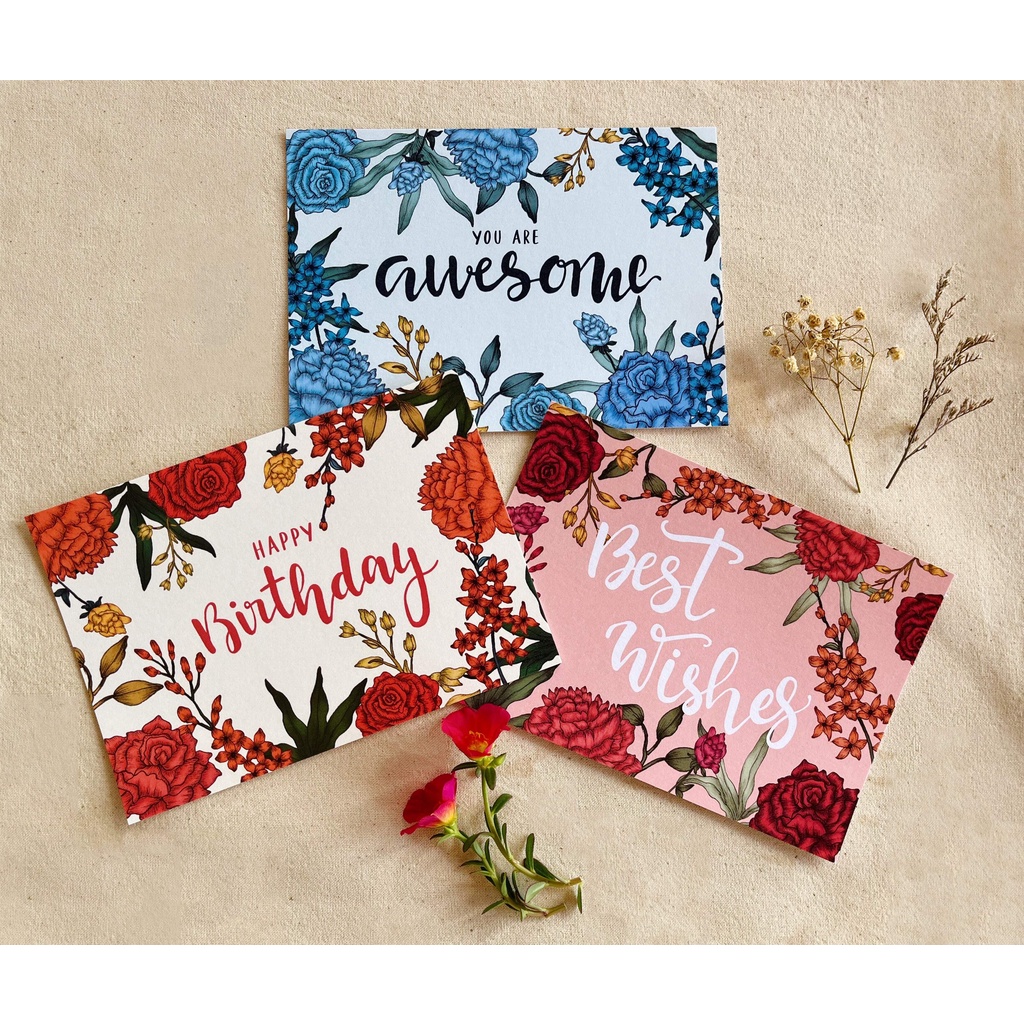 Feel Good Greeting Cards 3 pcs set stationery floral design Birthday ...