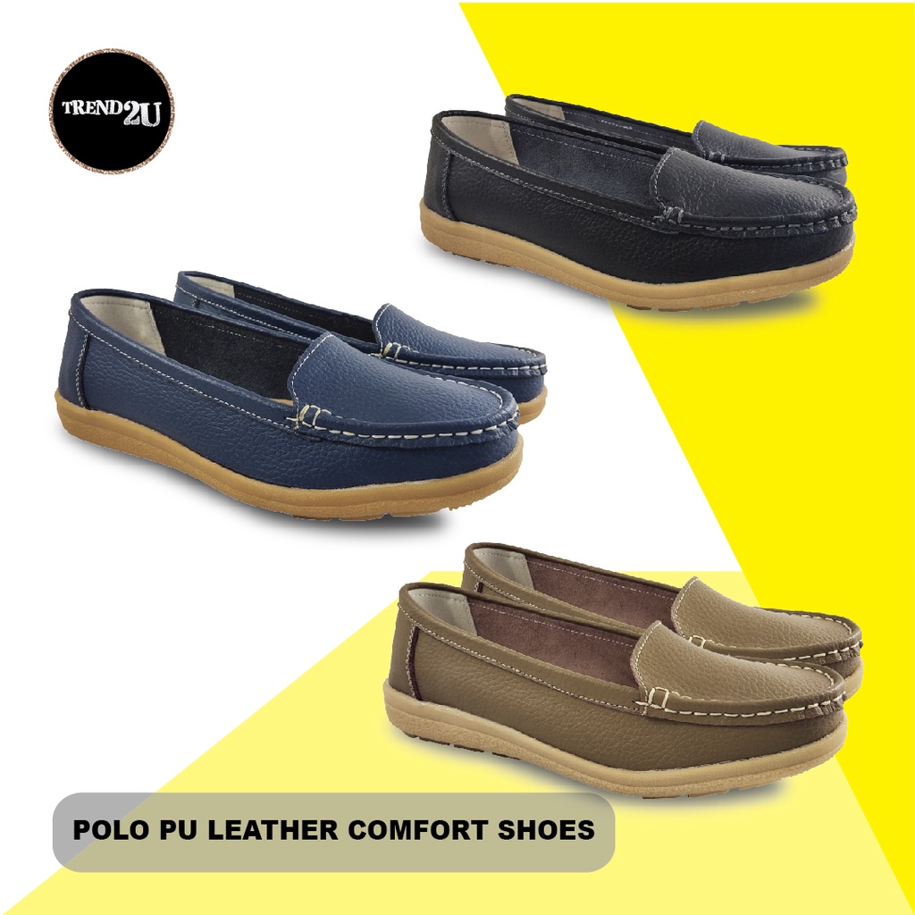 [Size36-41] Polo PU Leather Ladies Comfort Shoes / Kasut Polo PU Leather Perempuan